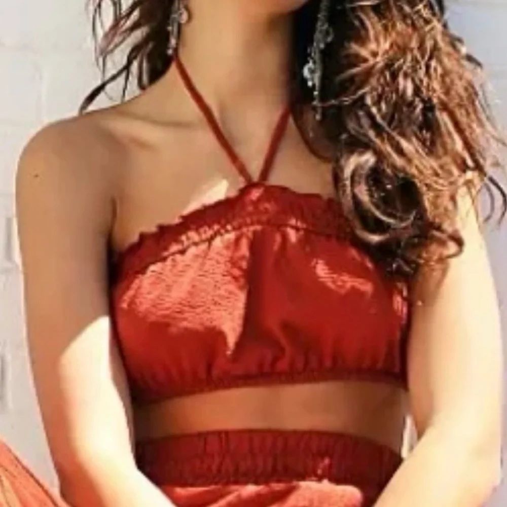 Free People‎ Beach Don't Kill My Vibe Bronzer Brown Halterneck Bandeau Top XS